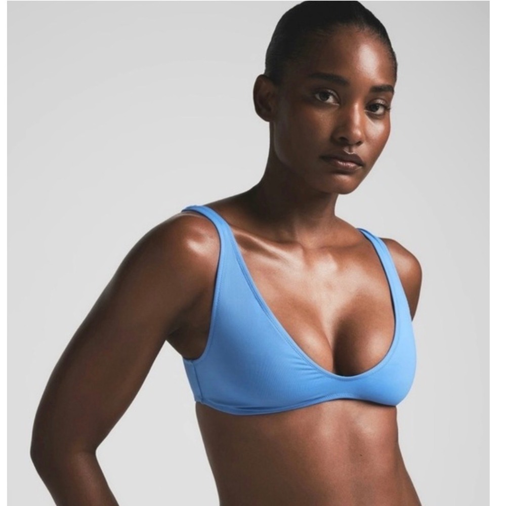 SKIMS Signature Swim Plunge Triangle Top Tide Blue Womens XL New